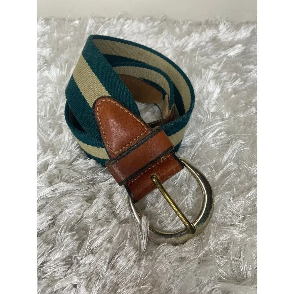 Green Tan Twill Leather Belt 1.75